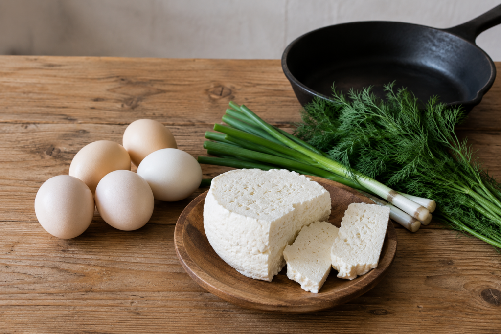 Easy Farmhouse Omelet with Sheep Cheese and Fresh Herbs